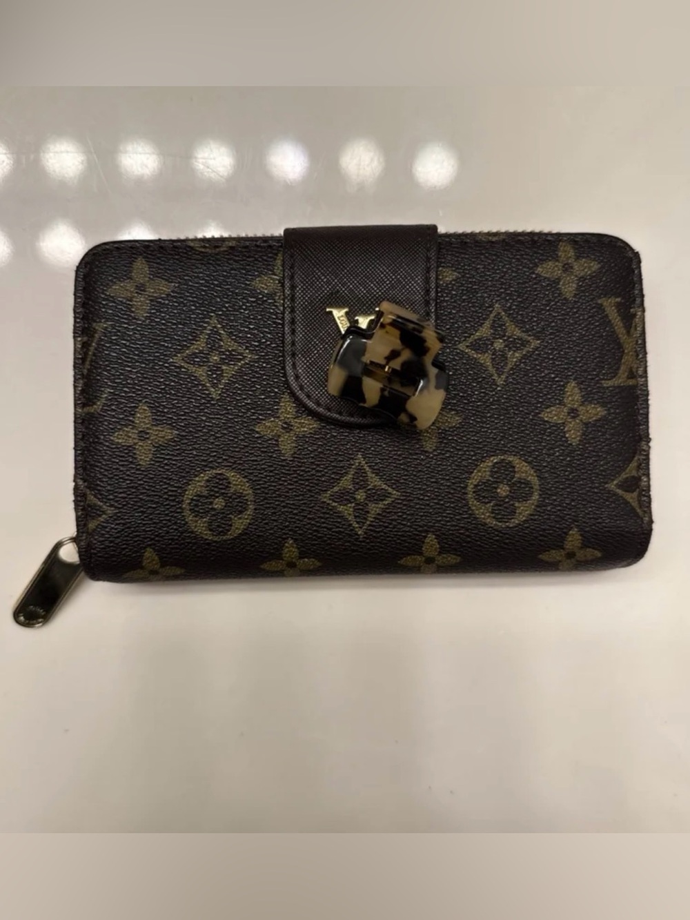 Monogram Canvas Brown Wallet with Tortoiseshell Accent